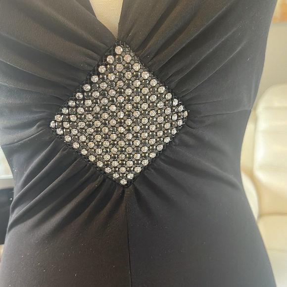 Vintage Beautiful Black With Bling Halter Dress Ruching V-Neck Size Small - Picture 5 of 5